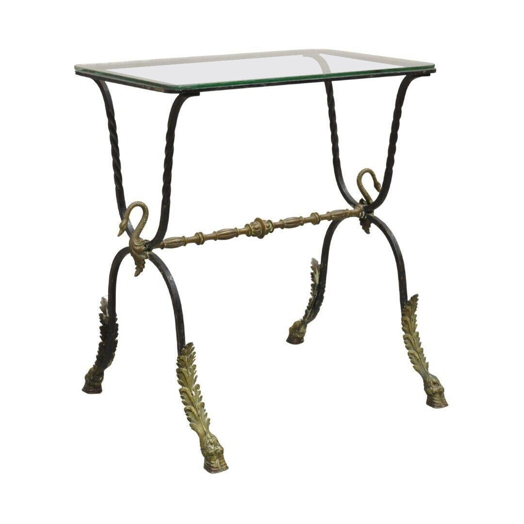 Antique Italian Regency Neoclassical Wrought Iron & Bronze Swan Small Side Table For Sale