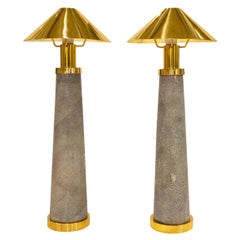 Karl Springer Rare Pair of "Lighthouse Lamps" in Shagreen and Brass 1980s
