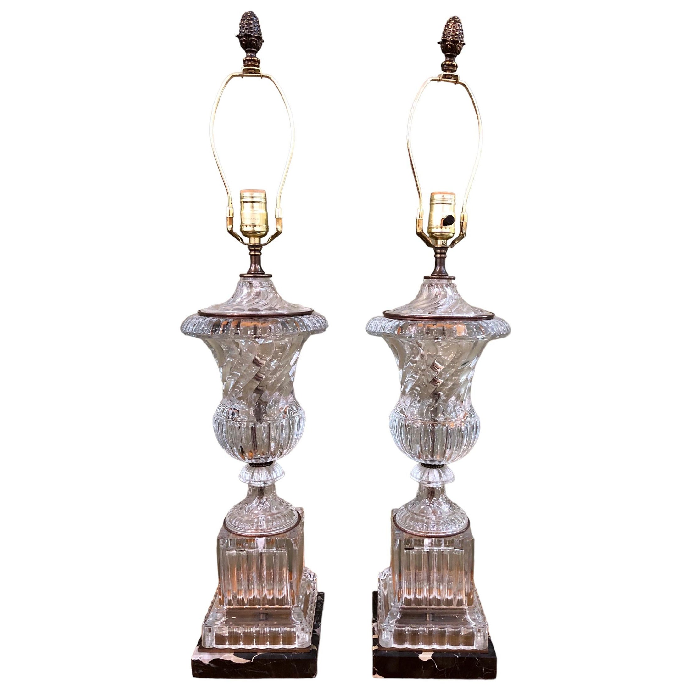 Pair of Paul Hanson Baccarat Style Urn Lamps