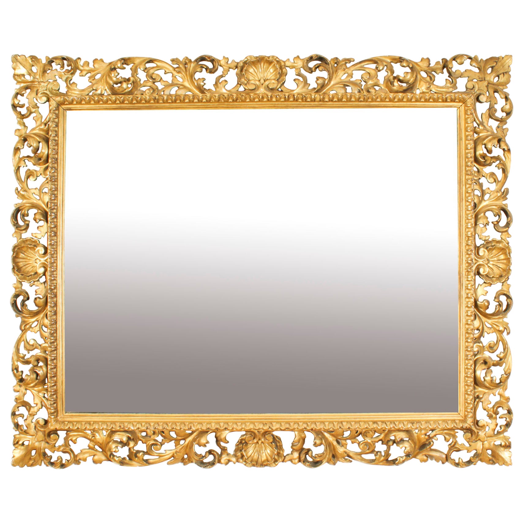 Antique Italian Giltwood Florentine Overmantle Mirror 19th Century - 86x102cm For Sale