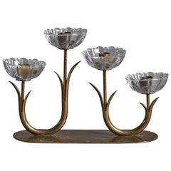 Vintage Gunnar Ander, Candelabra, Brass, Glass, Sweden, 1950s