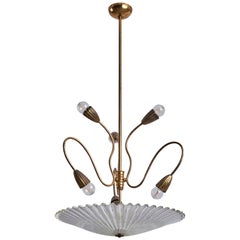 Designer italiano, lampadario, ottone, vetro di Murano, Italia, anni '30