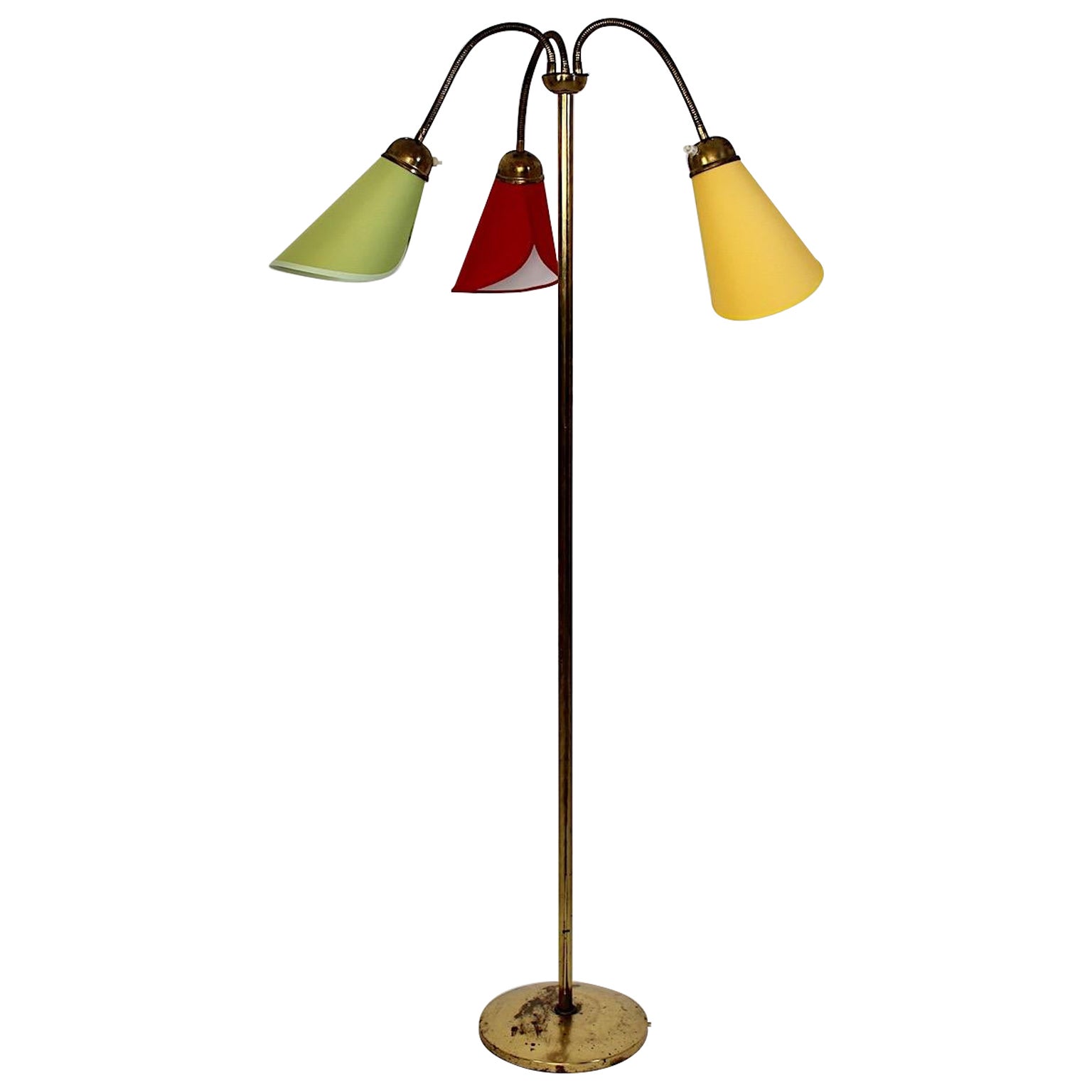 Mid Century Modern Vintage Brass Colorful Floor Lamp  1950s Austria For Sale