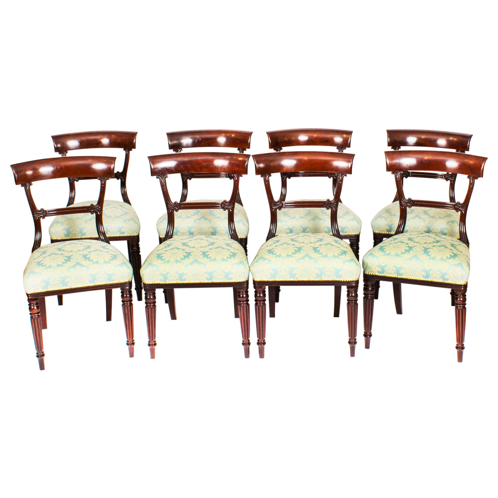 Antique Set 8 English William IV Barback Dining Chairs Circa 1830 19th C For Sale