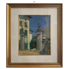 Italian Urban landscape oil painting on wood by Aldo Raimondi from the 1950s