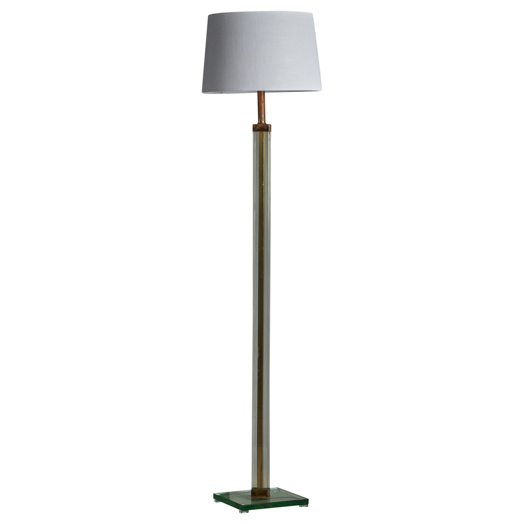 Pietro Chiesa, Floor Lamp, Brass, Glass, Fabric Italy, 1940s For Sale