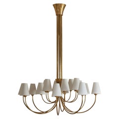 Austrian Designer, Large Chandelier, Brass, Fabric, Austria, 1950s