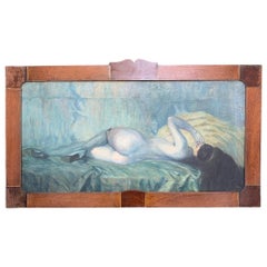 Vintage Italian Capoletto Oil Painting on Canvas of a Lady Lying Early 20th Century