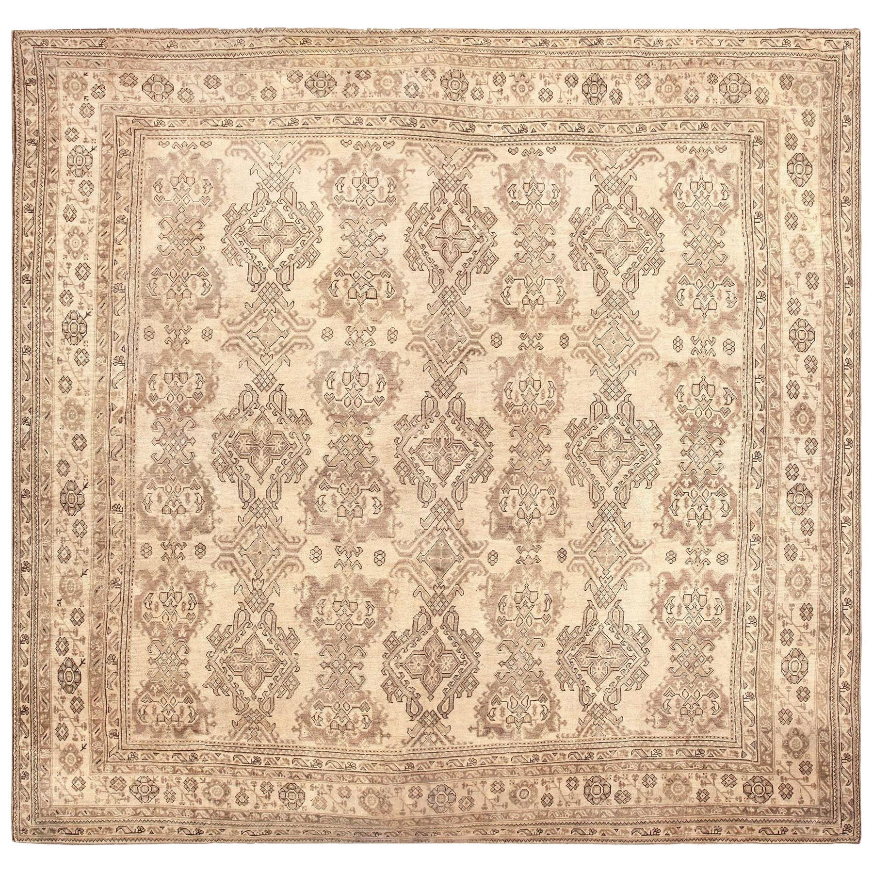 Antique Turkish Oushak Carpet. 17 ft 7 in x 18 ft 7 in