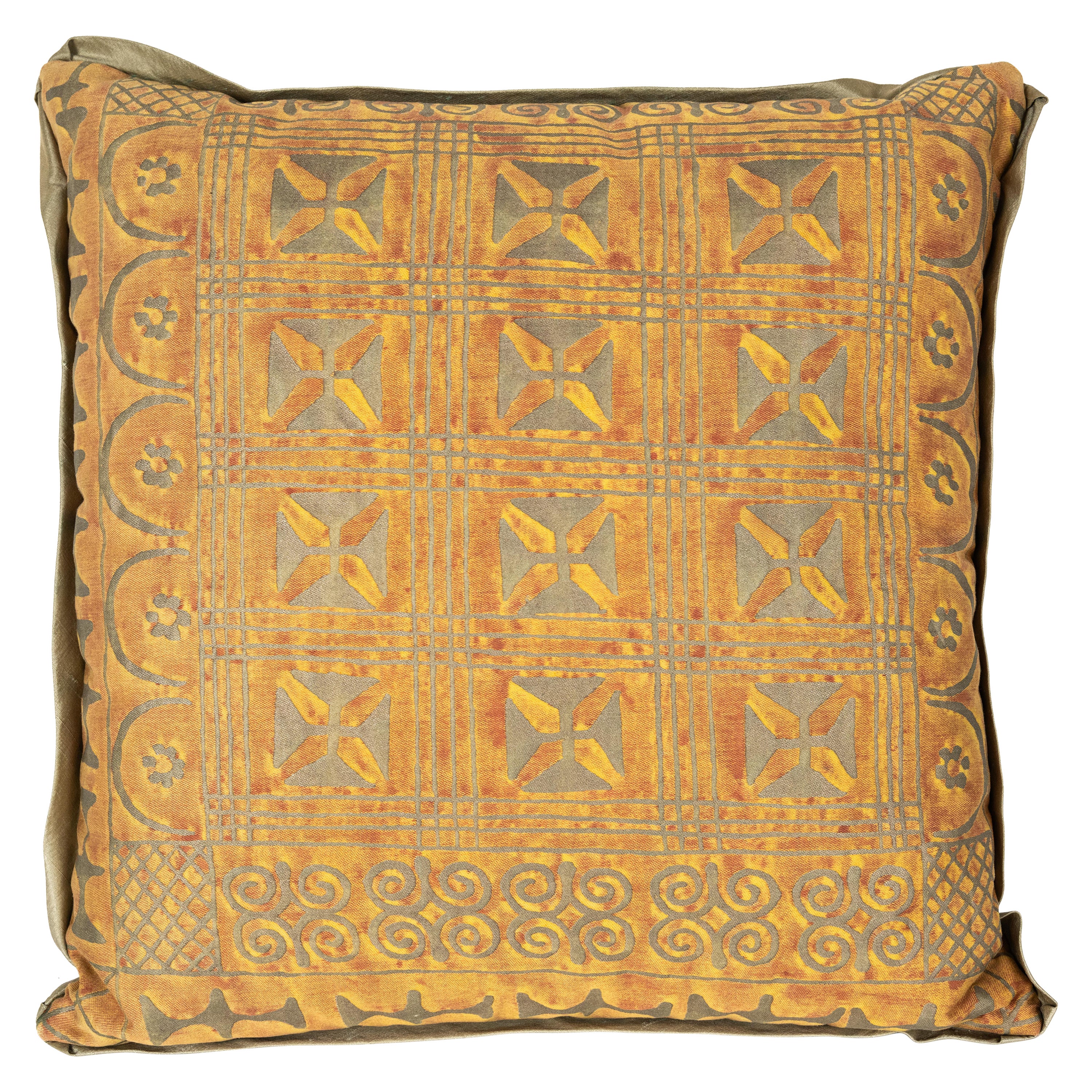 A Small Fortuny Fabric Cushion in the Ashanti Pattern