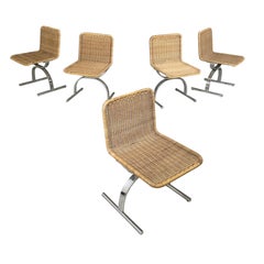 Retro Italian space age modern Chairs in straw and steel, 1970s