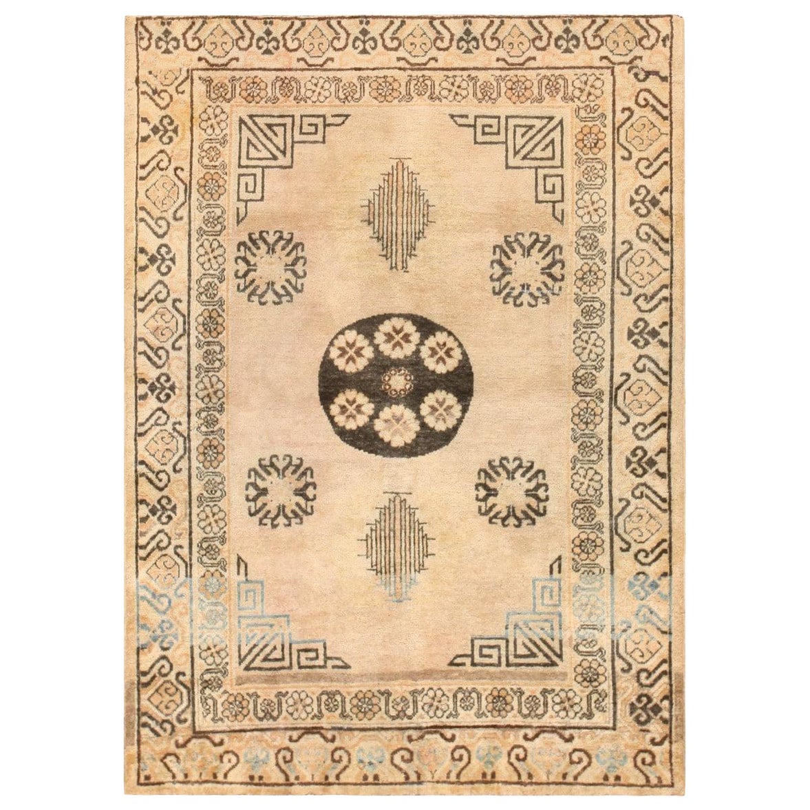 Antique Khotan Carpet. Size: 4 ft 2 in x 5 ft 8 in For Sale