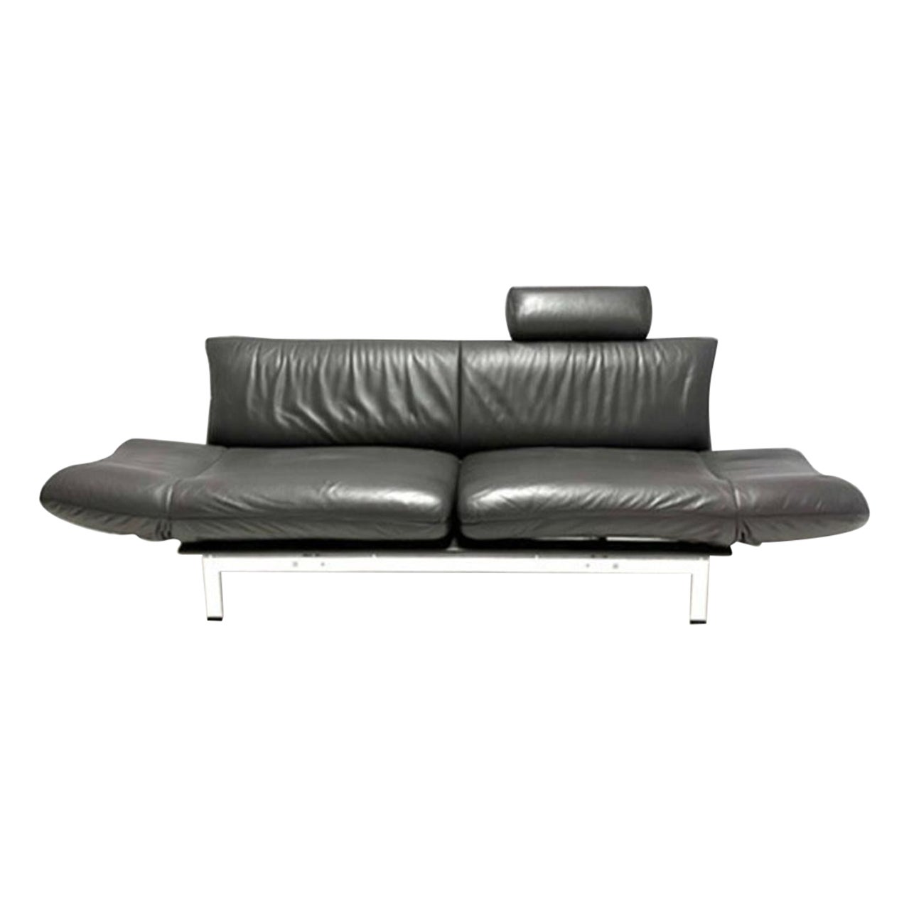 Postmodern 80s Convertible Black Leather + Chrome DeSede Ds140 Sofa Reto Frigg For Sale