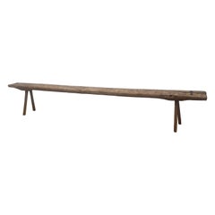 Antique Italian Brutalist Farmers Bench in A Bleached Fruitwood