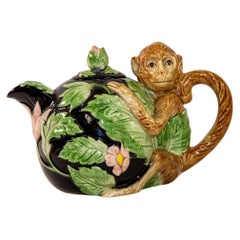 1980s Retro Fitz and Floyd Rain Forest Majolica Monkey Ceramic Teapot