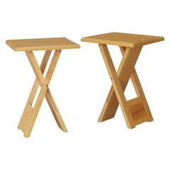 Retro Folding stools edited by Artefact France (marked), c. 1970, in solid beech wood