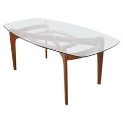 Adrian Pearsall Sculpted Walnut Glass Top "Compass" Dining Table, Refinished