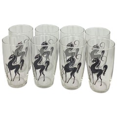 Set of 8 Vintage Prancing Horses Highball Glasses