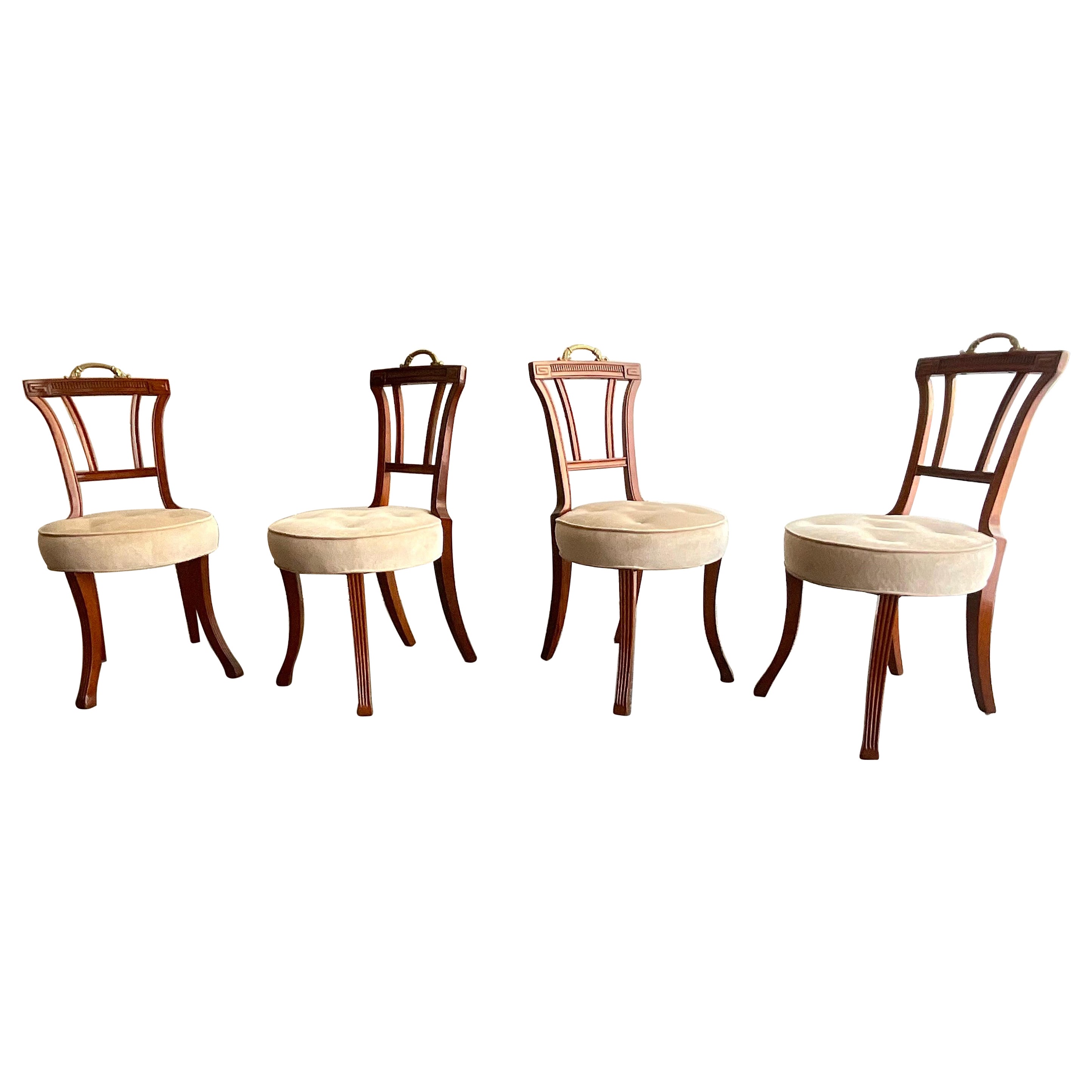 Antique Set of Four Carved Mahogany Grosfeld House Dining Chairs, 1940s