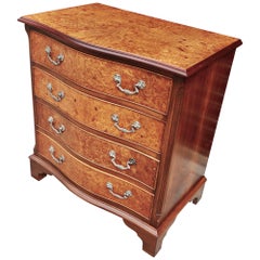 Antique 1920s Mahogany & burr Walnut Serpentine Chest Of four Drawers