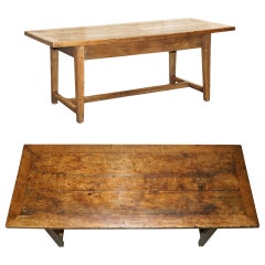 EXQUISITE TWO PLANK TOP Used FRENCH BURR FRUITWOOD REFECTORY DINING TABLE