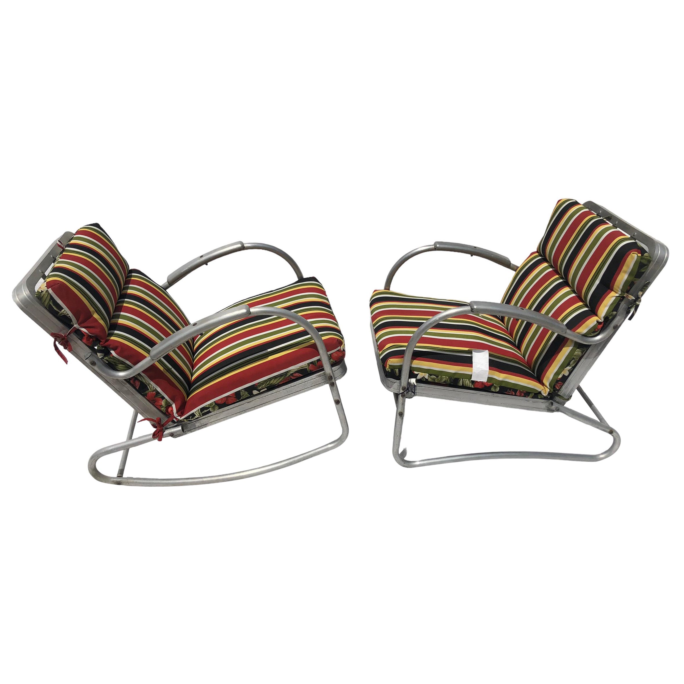Pair of  Vintage Mid Century Aluminum Patio Chairs. For Sale