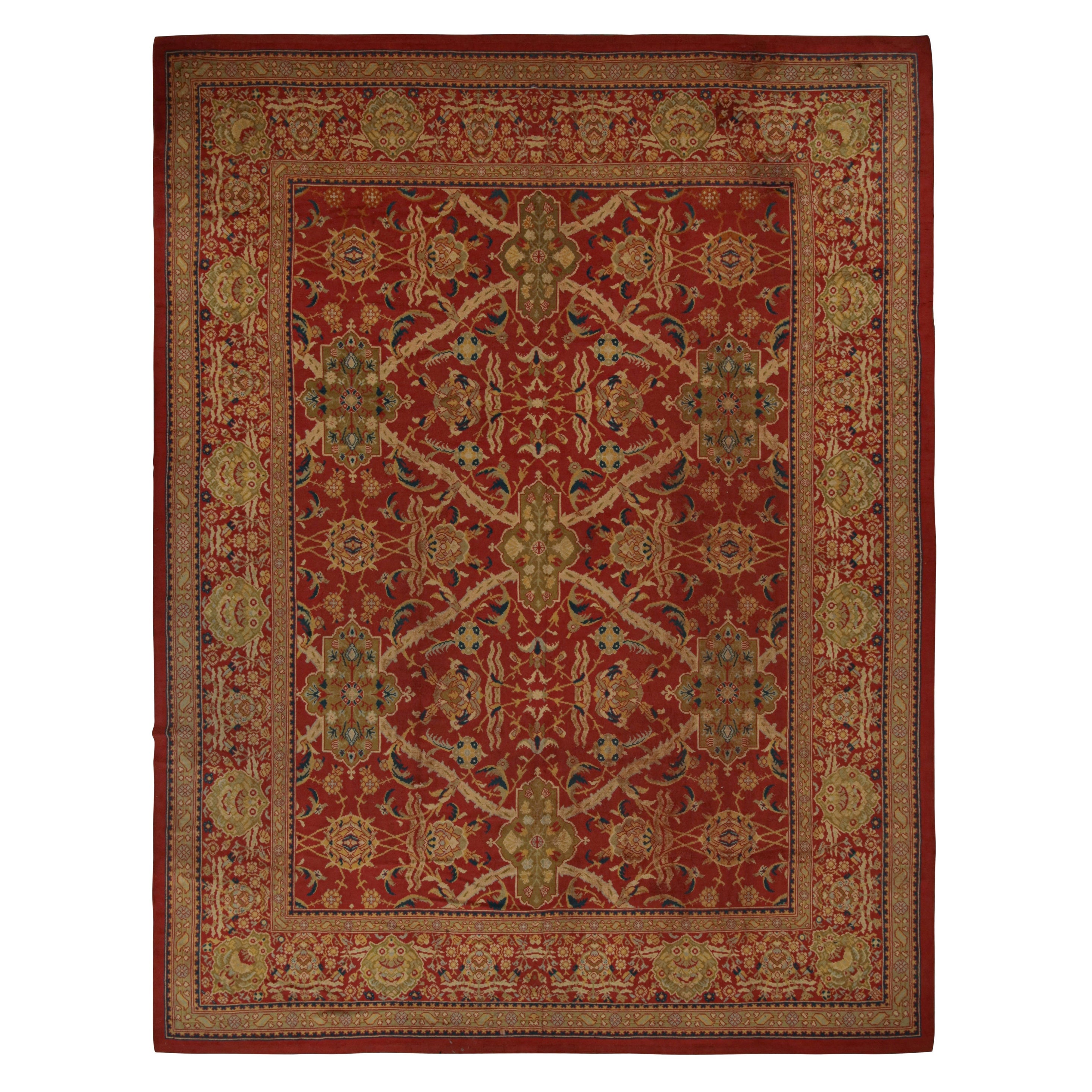 Oversized Antique Axminster Rug in Red with Floral Patterns For Sale