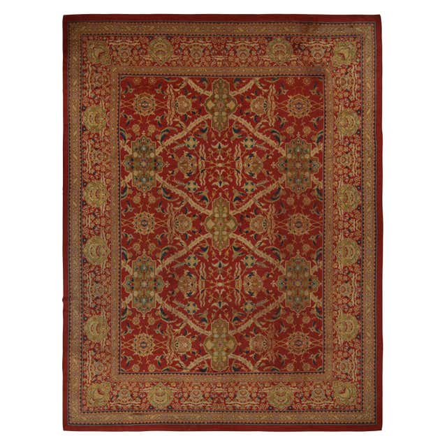 Hand-Knotted Antique Axminster Rug in Red Geometric Pattern For Sale at ...
