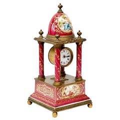 Royal Vienna Austria Hand Painted Porcelain Gilt Bronze Mounted Mantle Clock Red