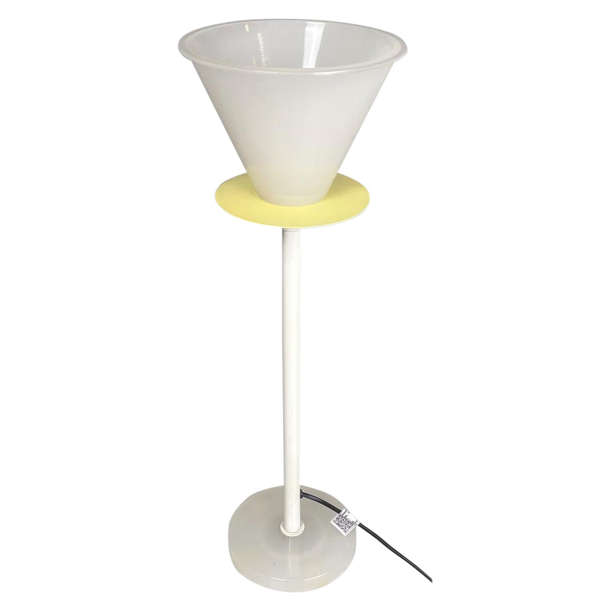 Lampe de table moderne italienne en verre de Murano et métal blanc et jaune, années 1980