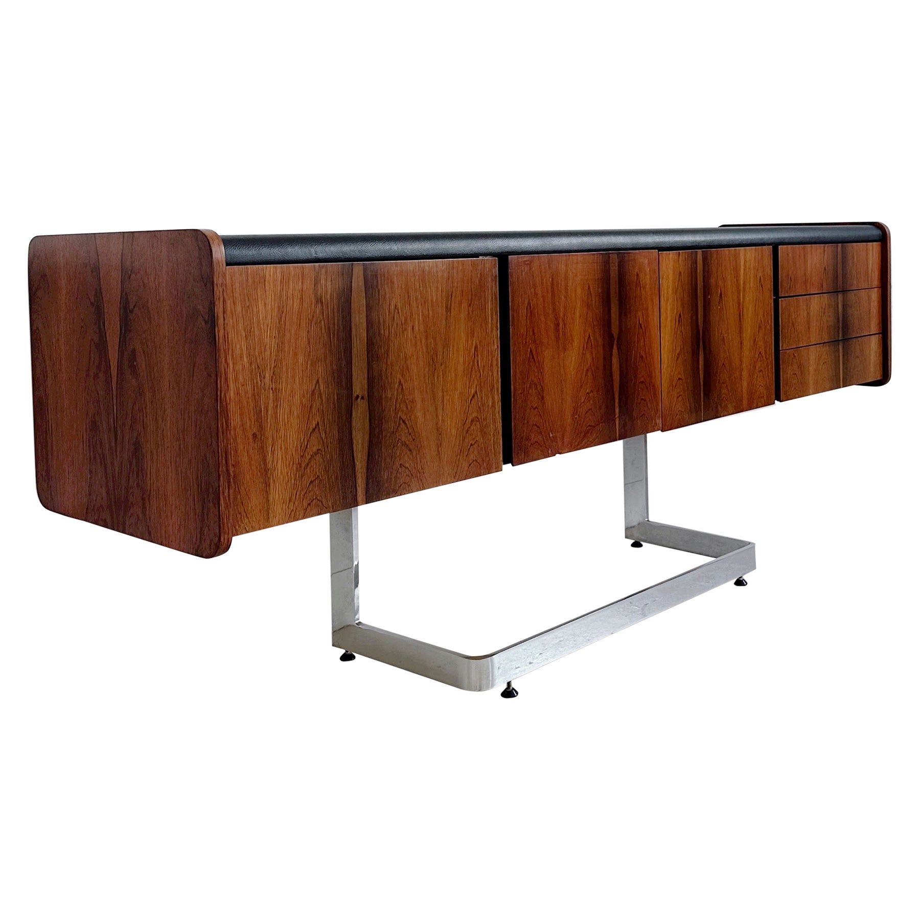 Rosewood & Chrome Credenza by Ste Marie + Laurent
