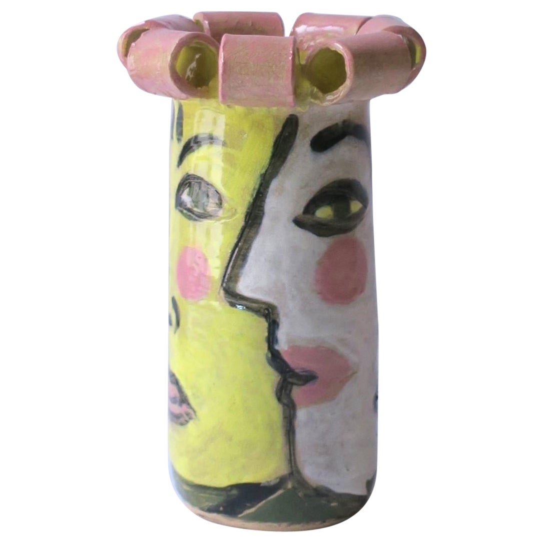 Cubist Face Studio Pottery Sculpture Vase in the Style of Picasso, 1989