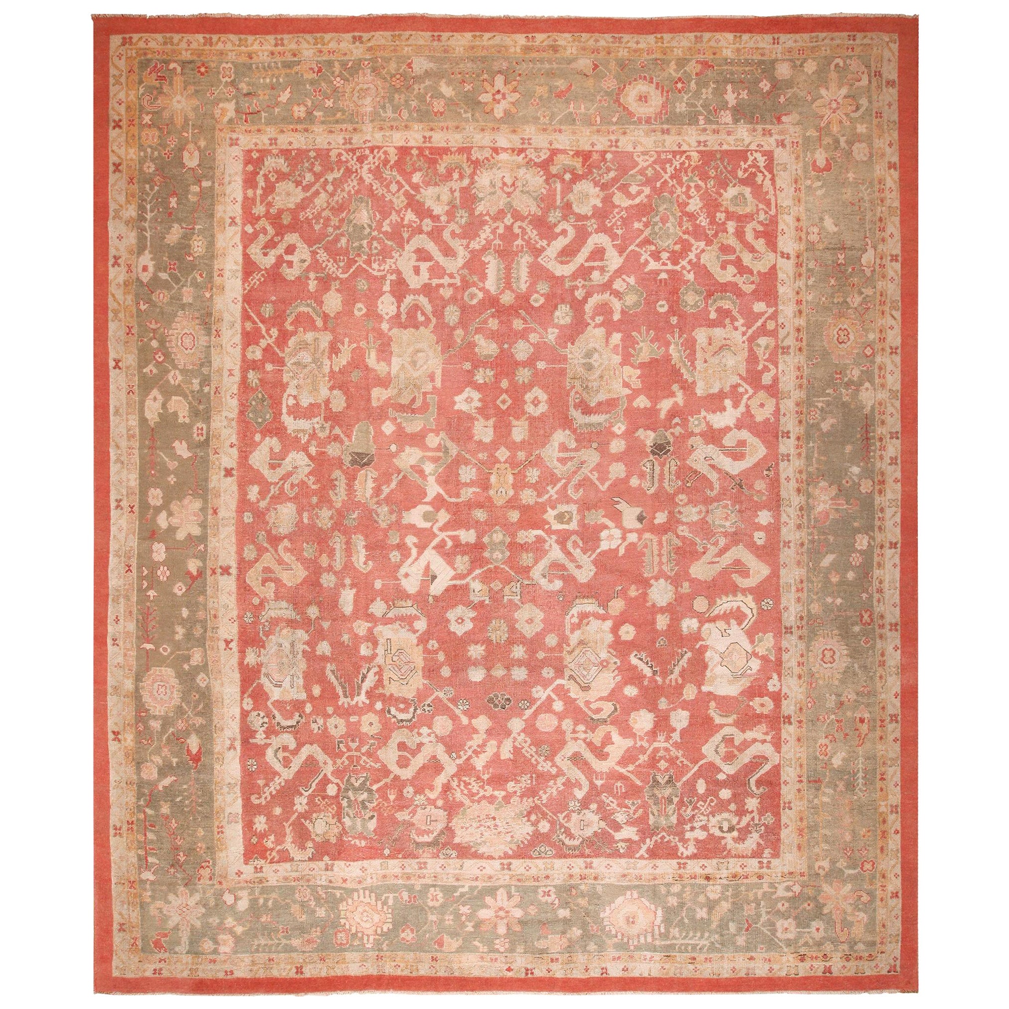 Antique Turkish Oushak Rug. 13 ft. 6 in x 16 ft. 6 in For Sale