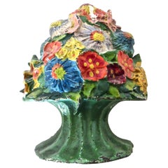 Cast Iron Doorstop "Floral Arrangement in Green Vase" Amercan, Circa 1930 SCARCE