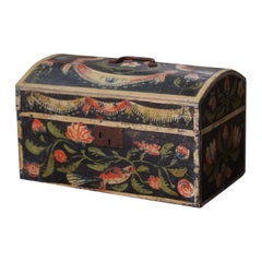 18th Century French Normand Painted Wedding Box with Bird and Floral Motifs