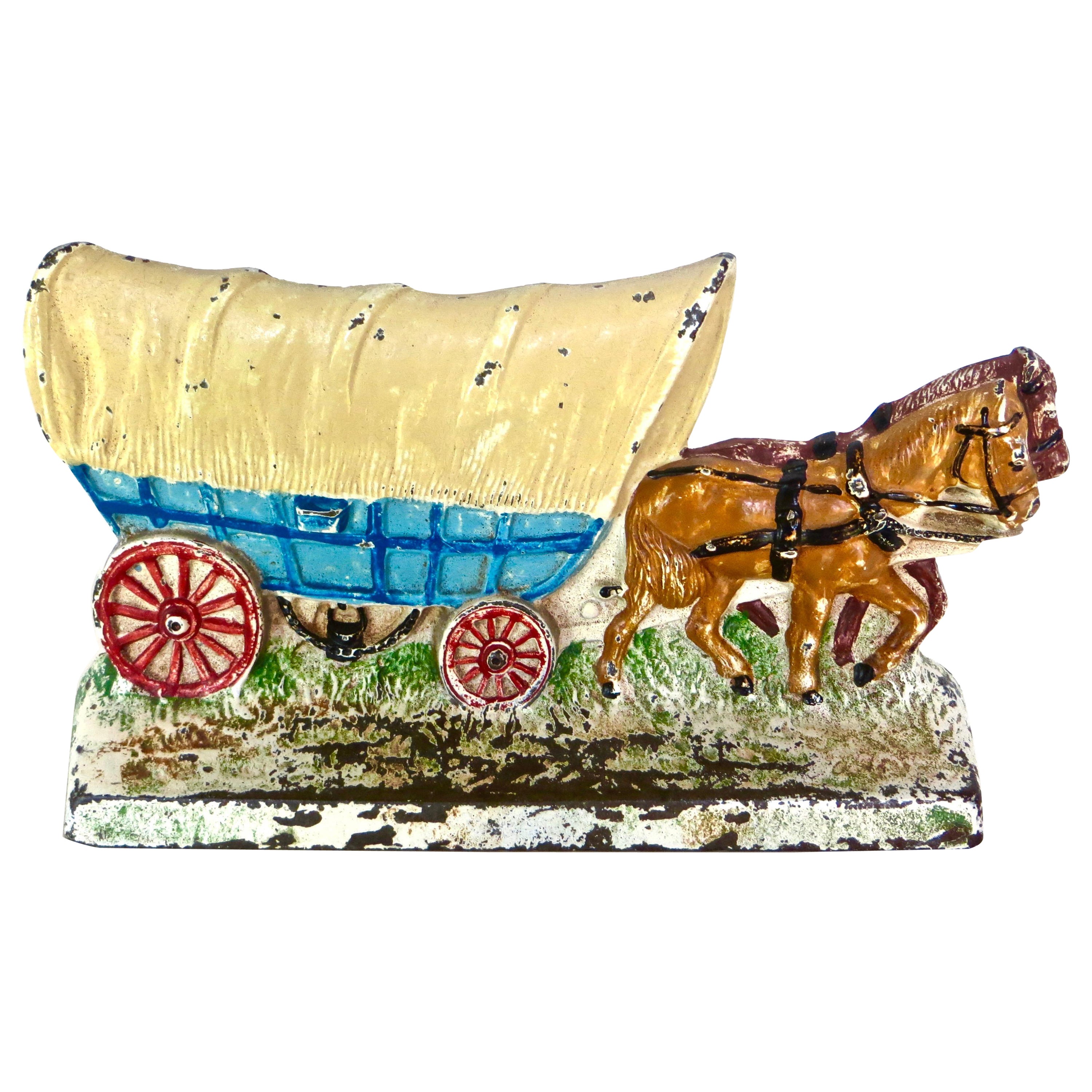 Cast Iron Doorstop "Conestoga Covered Wagon" Hubley Manufacturing C0; Circa 1930 For Sale
