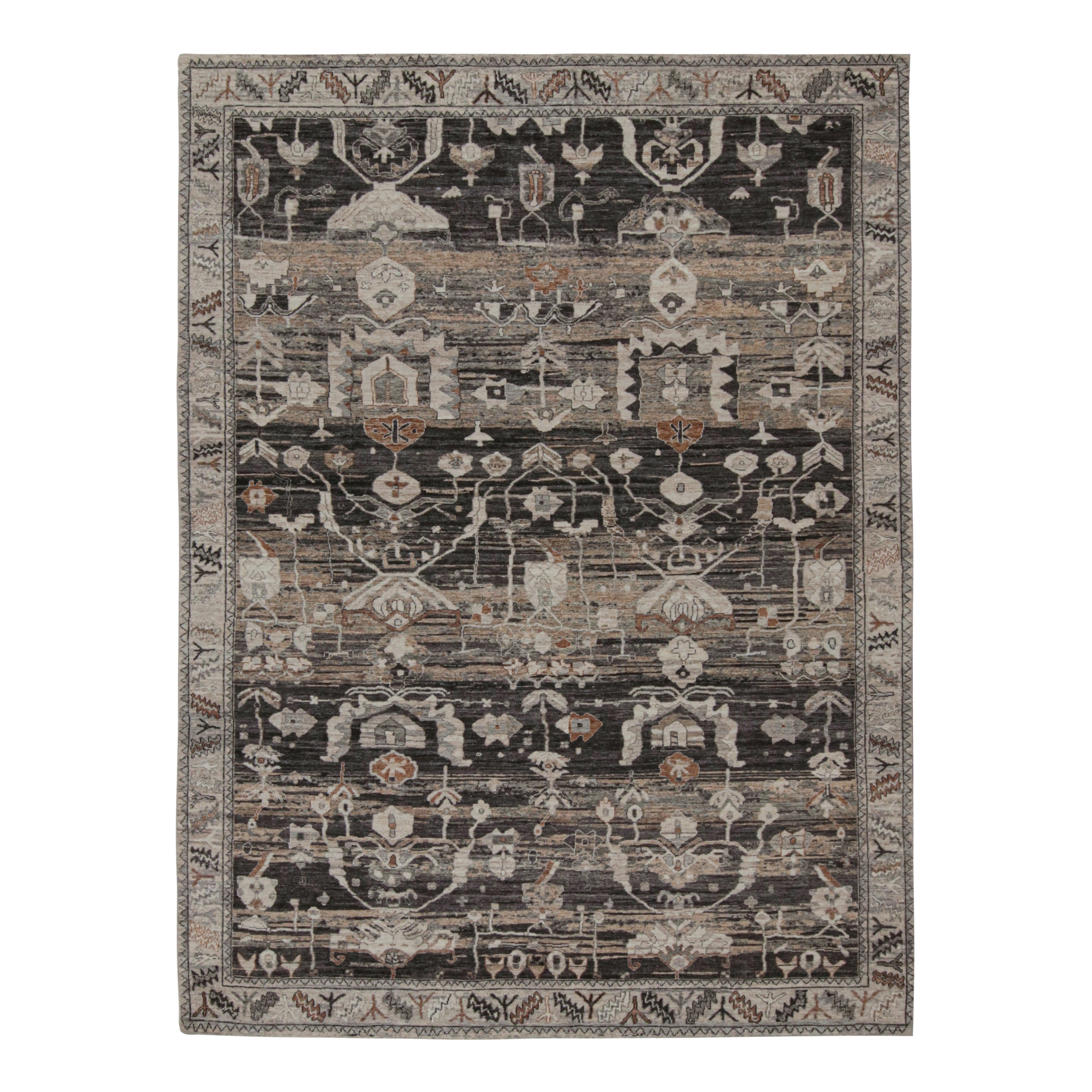 Rug & Kilim's Modern Classics Teppich in Grau mit geometrischen Blumenmustern im Angebot