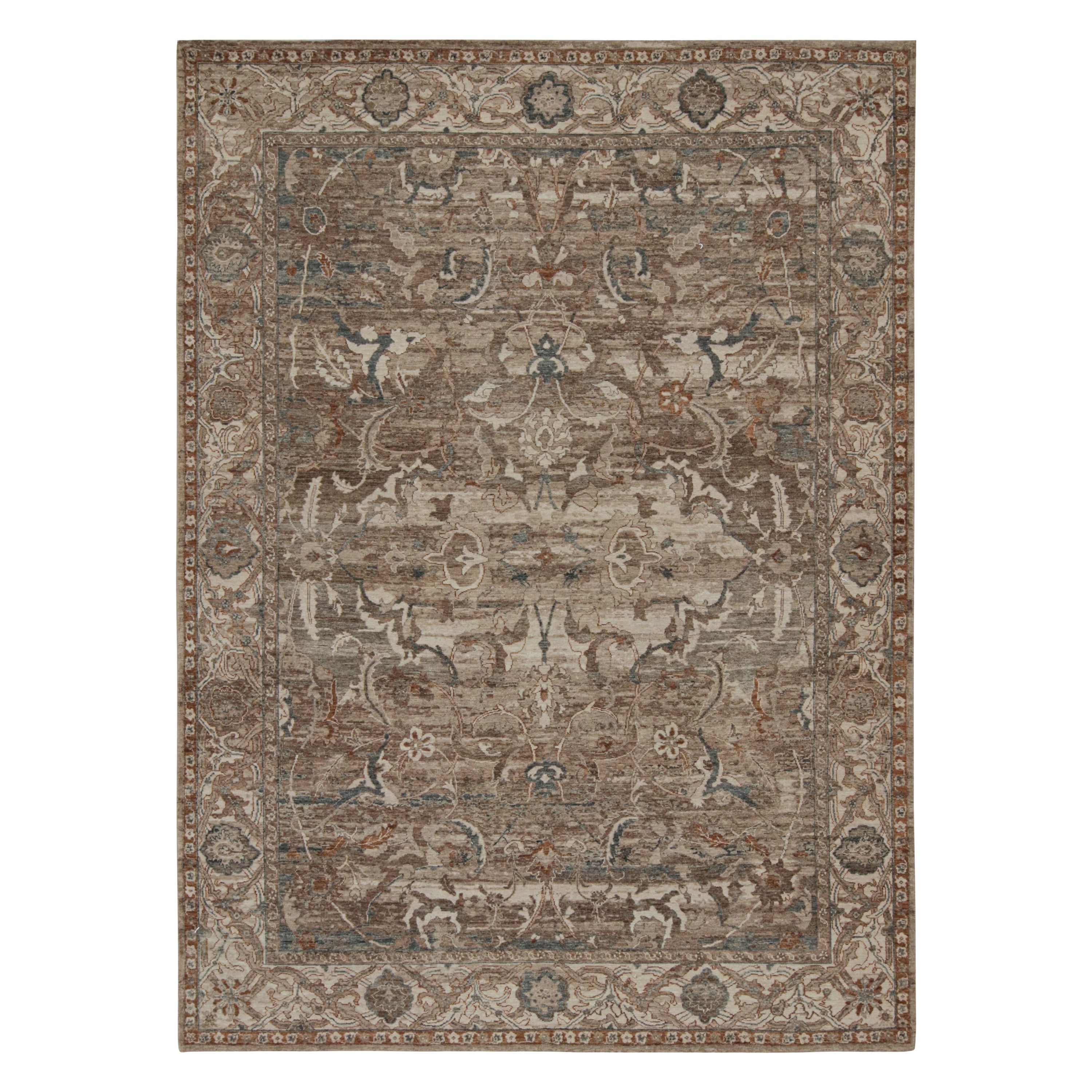 Rug & Kilim’s Modern Classics Rug with Beige-Brown and Navy Blue Floral Patterns