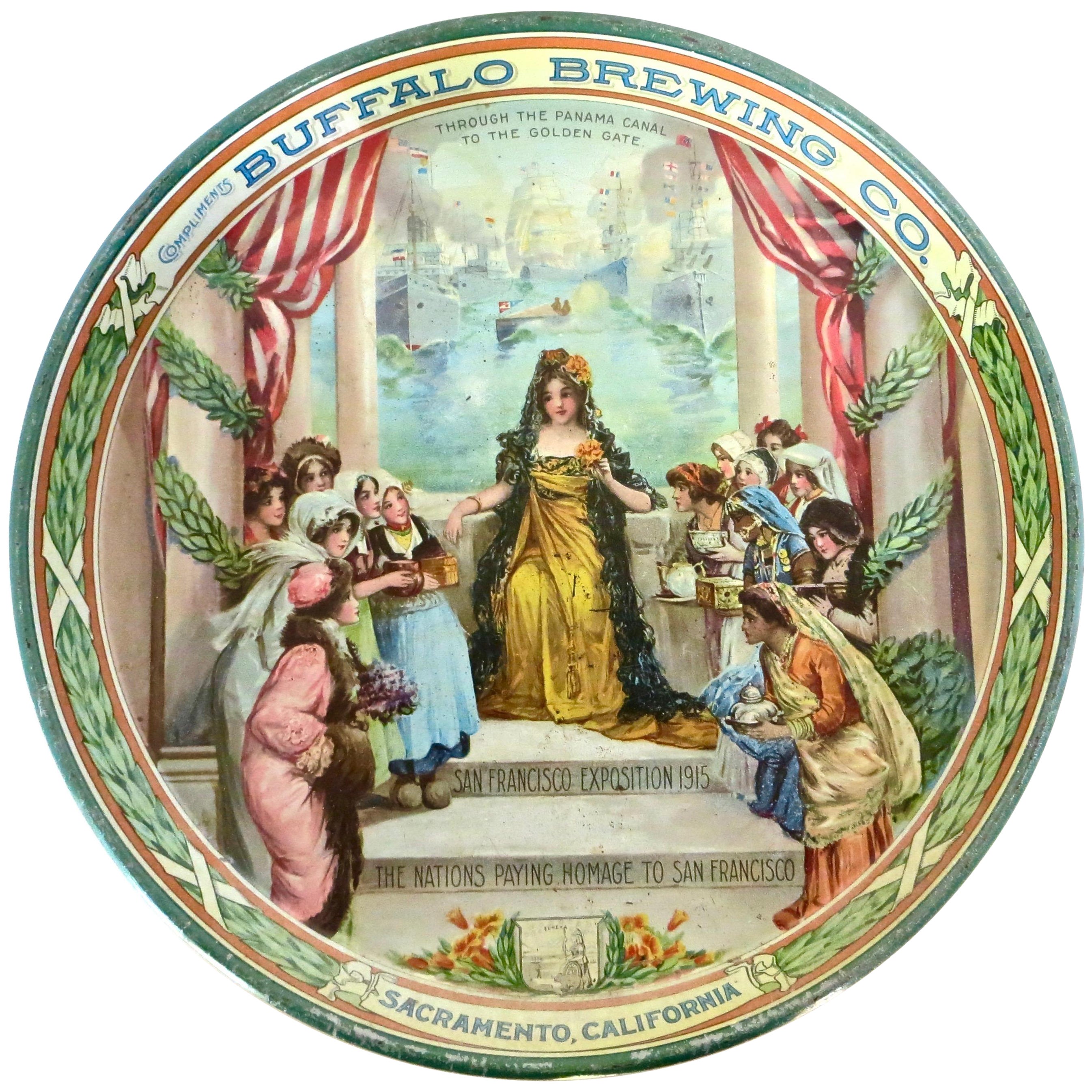 Beer Serving Tray "Buffalo Brewing Co." Sacramento, California Dated 1915