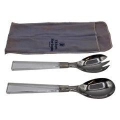 Circa 1960s Stainless Steel and Lucite Salad Serving Set