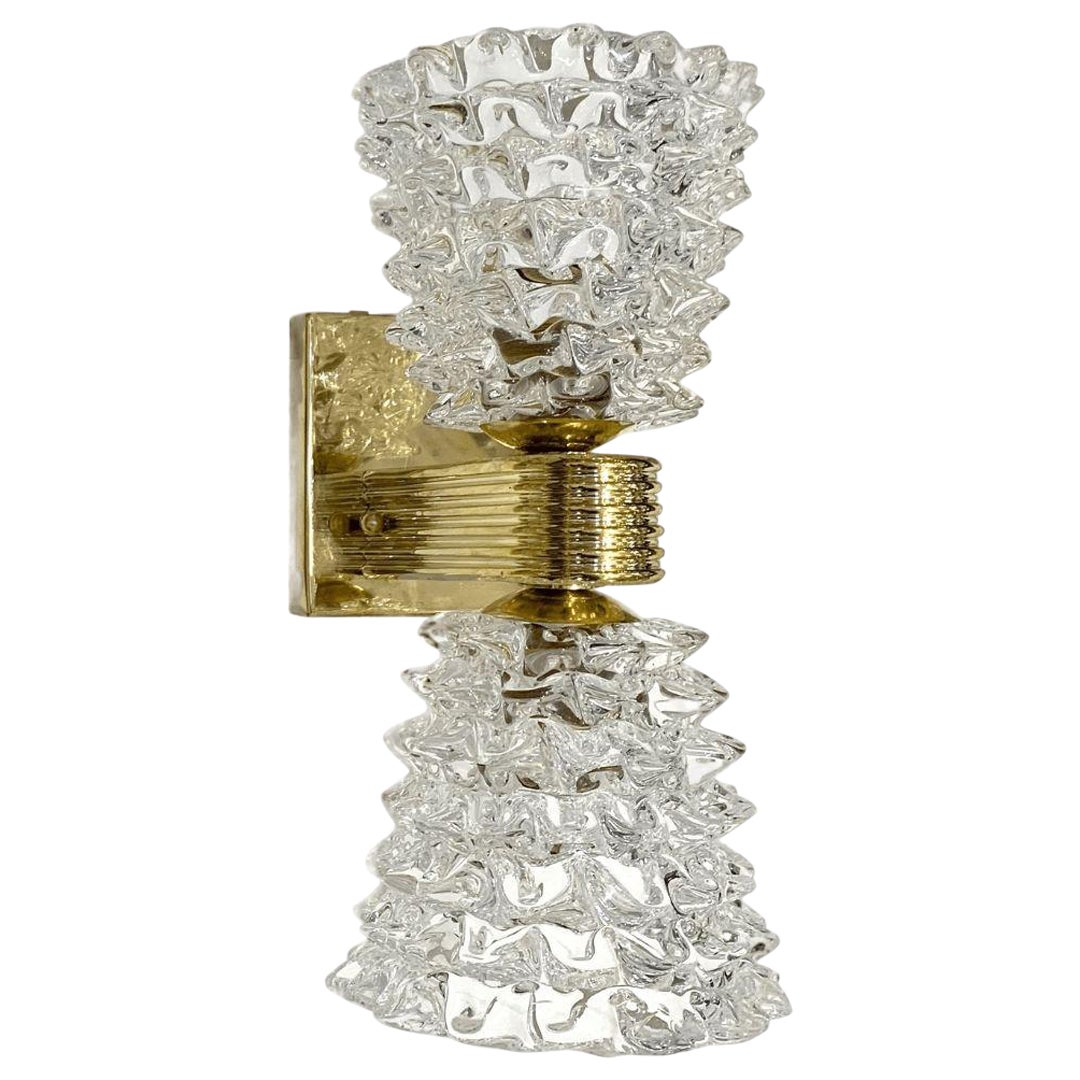 Contemporary Italian Rostrato Crystal Murano Glass & Brass Double-Lit Sconce For Sale