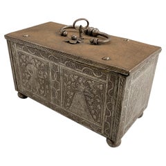 Antique Steel Engraved Nuremberg Money Chest or Cash Box circa 1600