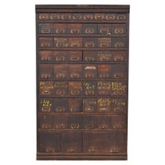 Antique Arts & Crafts 54-Drawer Card File Cabinet or Industrial Parts Cabinet
