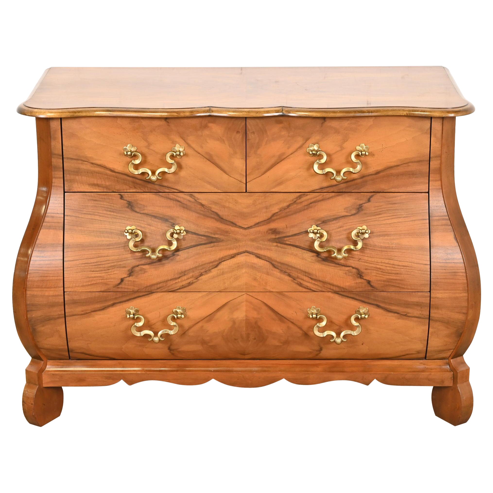 Baker Furniture Dutch Louis XV Burled Walnut Bombay Chest or Commode For Sale