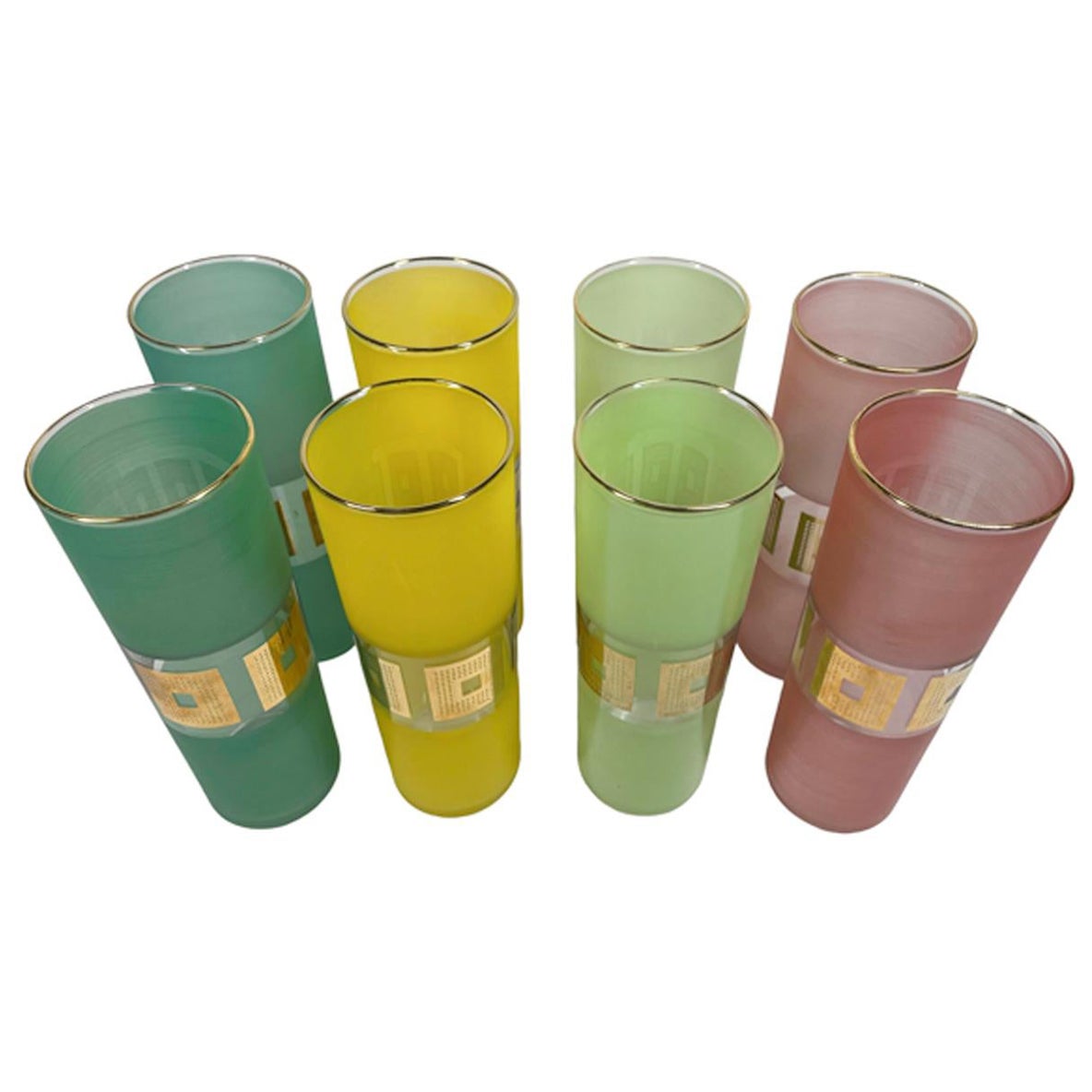 MCM Bartlett-Collins Frosted Tom Collins Glasses w/ Gold Grid 2 Each of 4 Colors