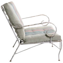 Wrought Iron Lounge Chair with Dramatic Scroll Arm att. to Salterini c 1950/1960