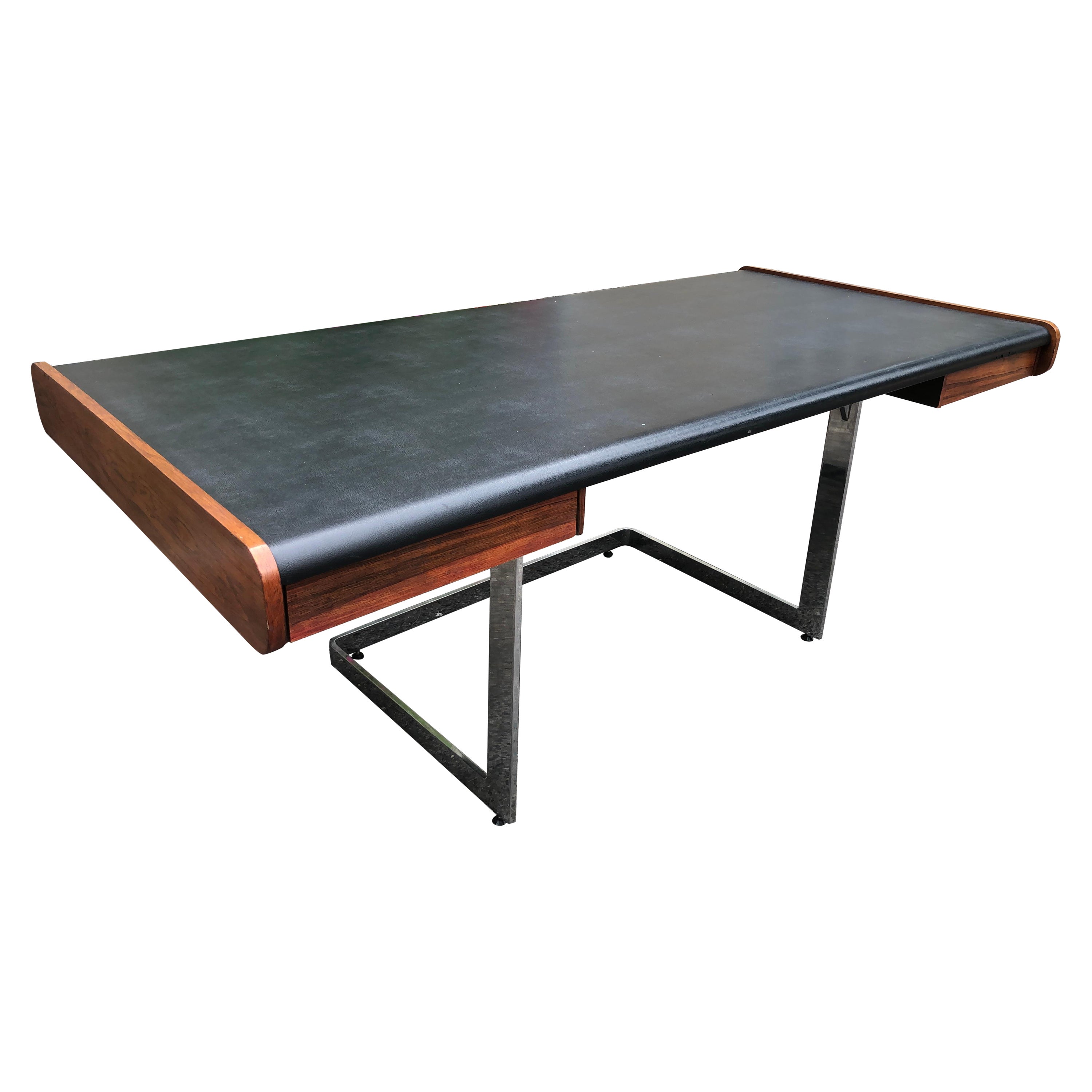 Sexy Slim Rosewood and Chrome Desk by Ste. Marie and Laurent Mid-Century