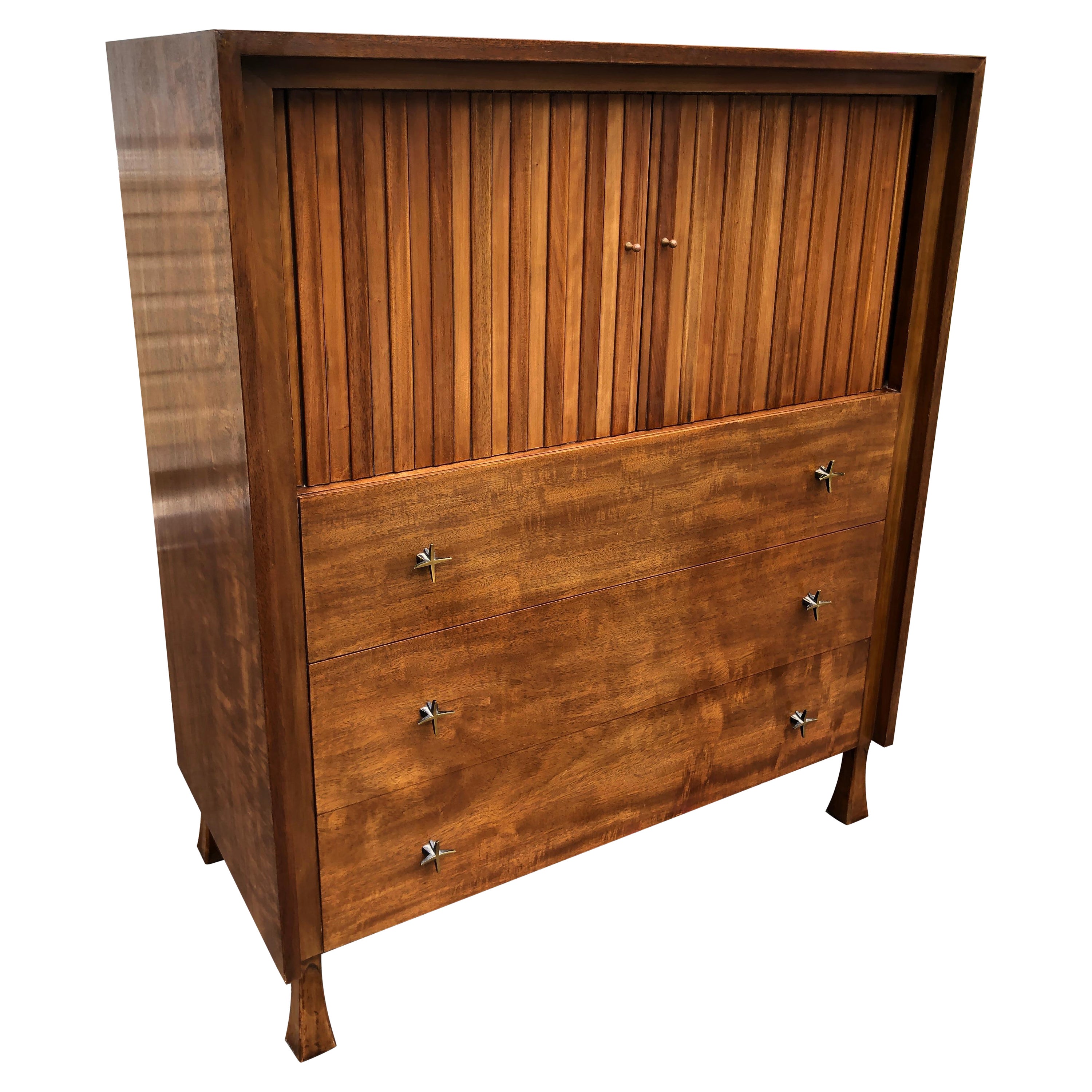 Lovely John Widdicomb Tall Dresser With Tamboured Doors Mid-Century