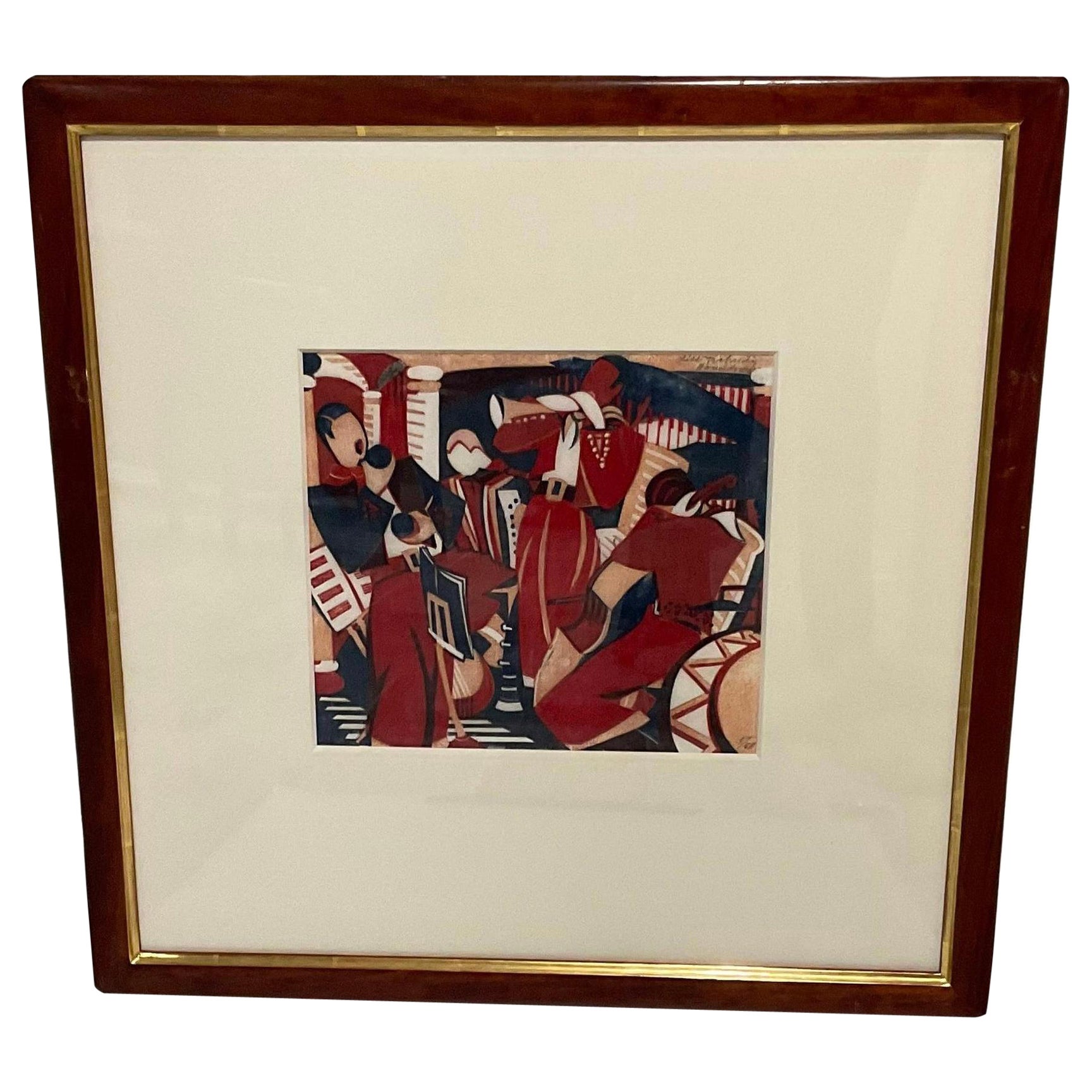 Lill Tschudi (1911-2004) Rhumba Band II Lino Cut Signed and Numbered 5 of 50 For Sale