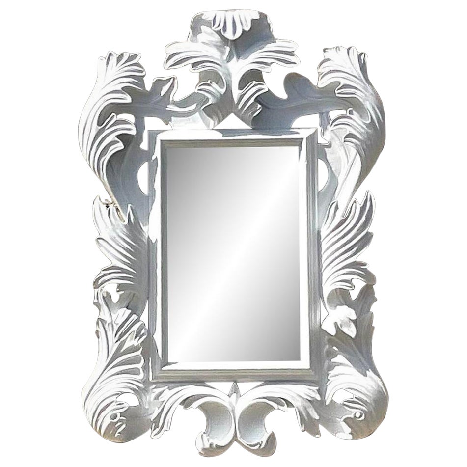 Miroir monumental blanc de style Régence vintage Marge Carson Rococo